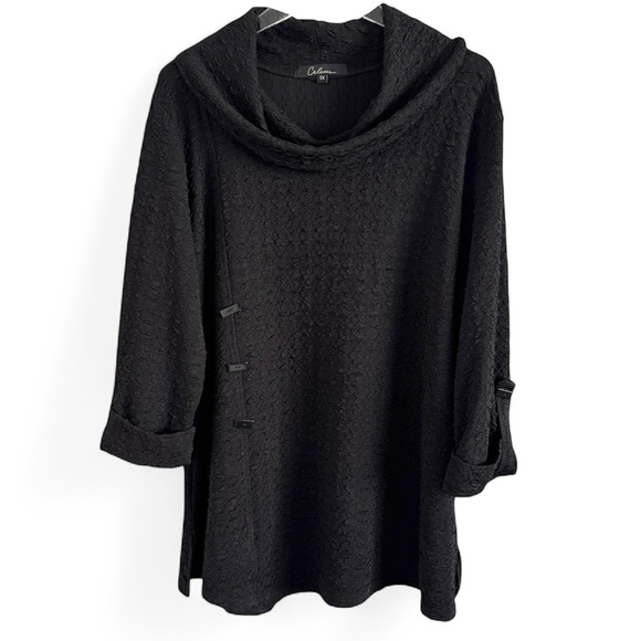 CALESSA BLACK TEXTURED COWL NECK 3/4 SLEEVES TOP BLOUSE SZ 1X - Picture 2 of 4